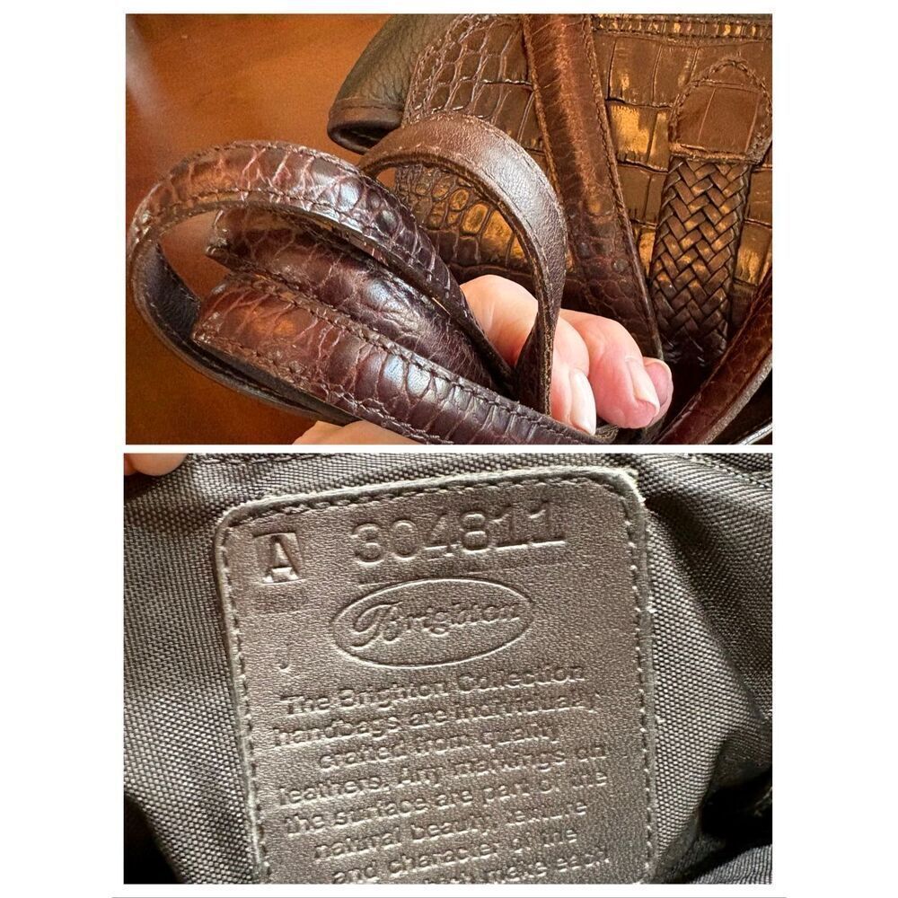 BRIGHTON 🎉2X HP🎉 Vintage Brown & Black Bucket Shoulder Bag/Croc-Embossed Detail - Picture 13 of 14